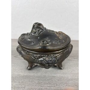 Vintage Rogers 66 Silver Plated Jewelry Box Art Nouveau Rose Footed Trinket Case